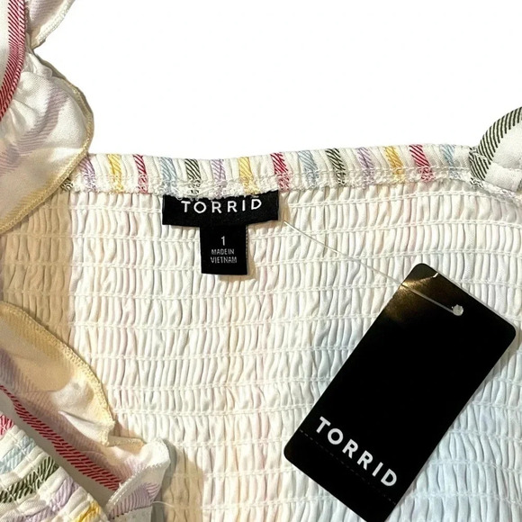 NWT Torrid Smocked Rainbow Striped Ruffle Strap Midi Plus Size Dress - Picture 4 of 6